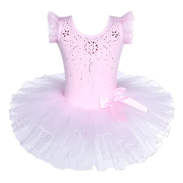 BAOHULU Girls Ballet Tutu Tulle Dress Sleeveless Gymnastics Leotard Diamond Pink Bow Pattern Ballet Leotard For Girl Ballerina B210 Pink