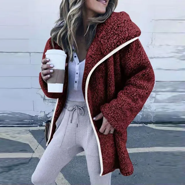 Autumn Winter New Fashion Plush Solid Women's Hooded Jacket 2021 Casual Plus Size Zipper Cardigan Ladies Long Jacket Coat 3