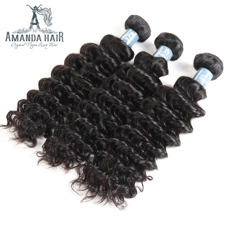 Amanda Deep Wave Brazilian Virgin Hair Bundles 10-30" Virgin Huamn Hair Weave Bundles Natural Color Can Bleached To #613