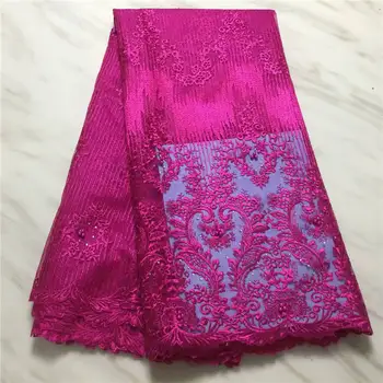

African Lace fabric Hot Selling rose red France Mesh lace 2020 New Arrival african Tulle lace Fabrics For Party Dress PSA336-1