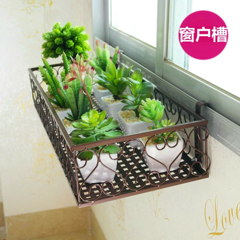 Suspension Iron Art Guardrail Flowerpot Pylons Windowsill Room Built-in Railing Balcony Flower Rack