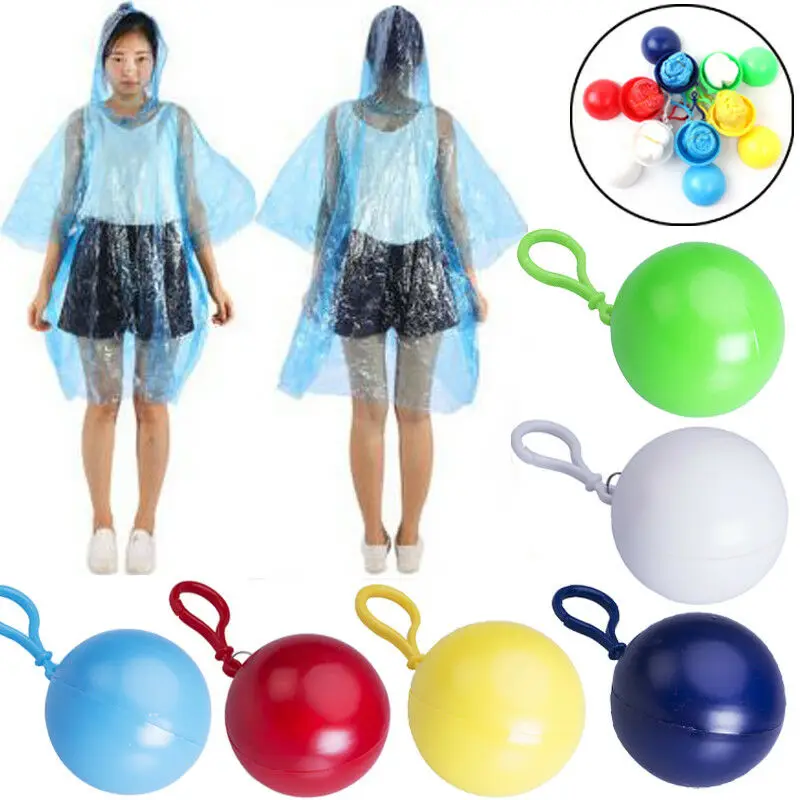

Portable Raincoat Women Men Outdoor Rainwear Waterproof Disposable Camping Hooded Ponchos Plastic Keyring Ball Rain Cover Unisex