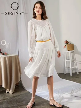 

SEQINYY Holiday Dress 2021 Spring Autumn New Fashion Design Women Long Sleeve Loose Casual Midi Dress Belt