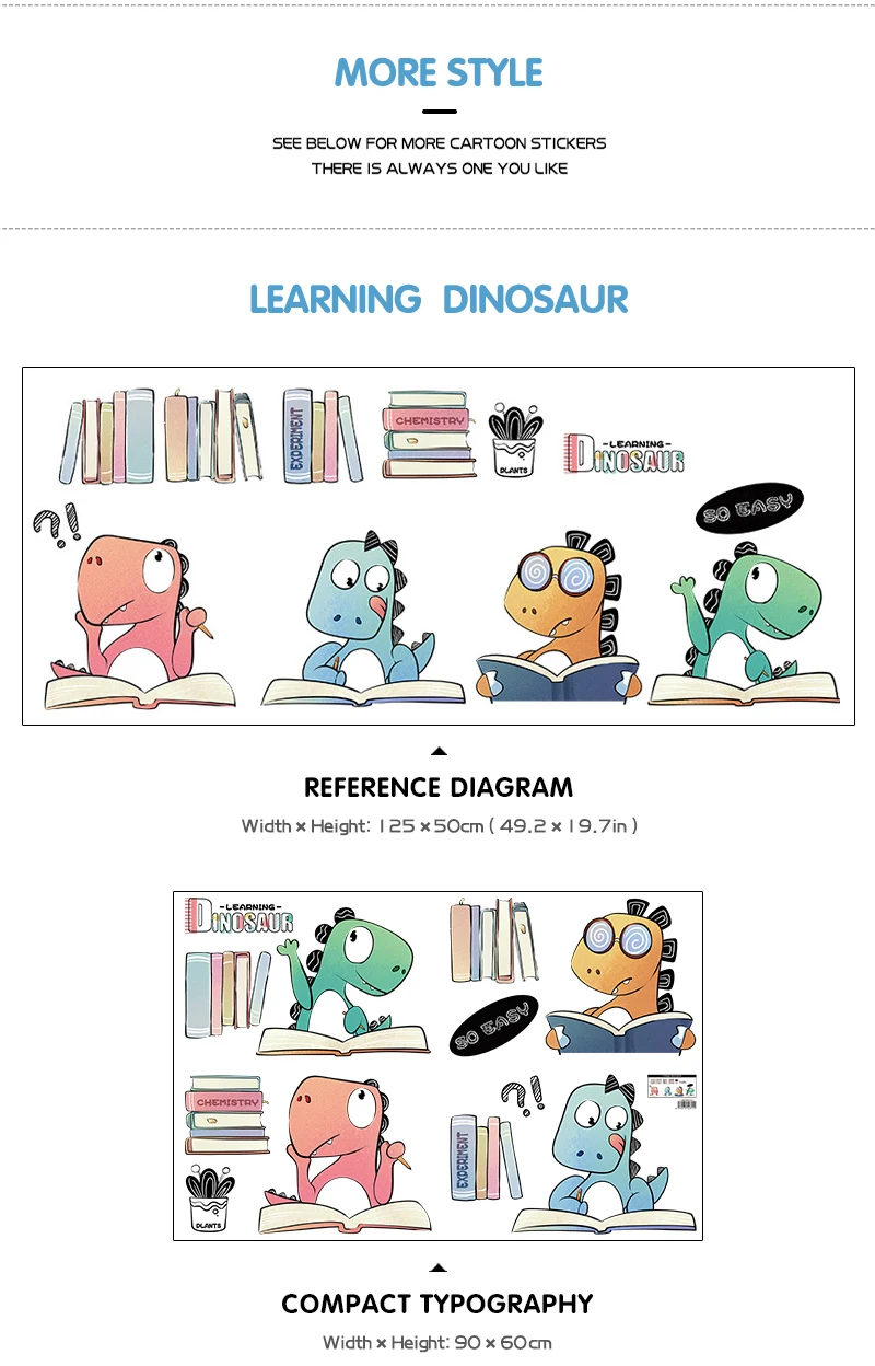 Cartoon volcano little dinosaur wall stickers creative kids room decoration cute sticker self-adhesive baby bedroom wall decor