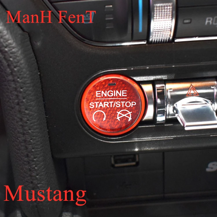 ManH FenT для автомобиля Ford Mustang Настоящее углеродное волокно автомобиля звезда стоп двигатель кнопочный переключатель зажигания украшение наклейка крышка