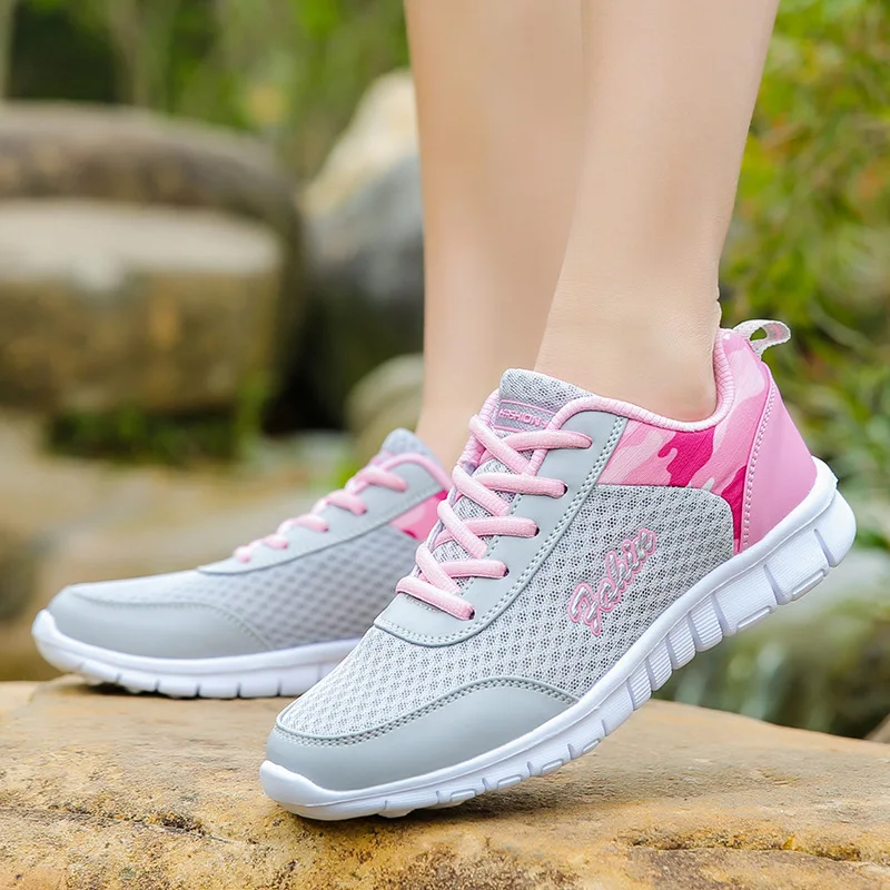 

Breathable Mesh Athletic Shoes Women Flat Light Comfortable Soft Bottom Running Shoes 2019 Autumn New Style Large Size Casual Sh