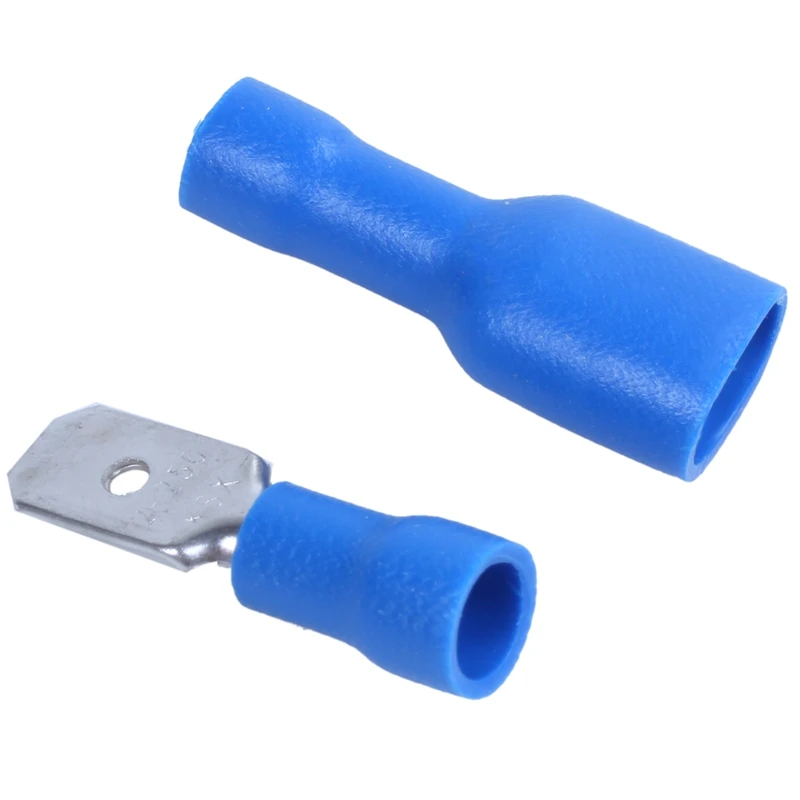 

New 100x Blue Fully Insulated Spade Electrical Crimp Connectors Mixed Male & Female