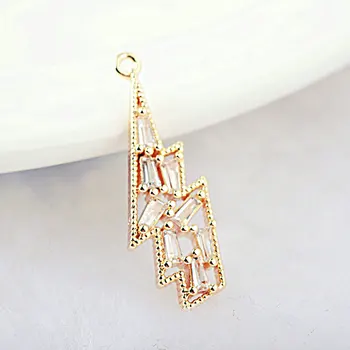 

4PCS 24x8MM 24K Gold Color Plated Brass with Zircon Lightning Charms Pendants DIY High Quality Diy Jewelry Accessories