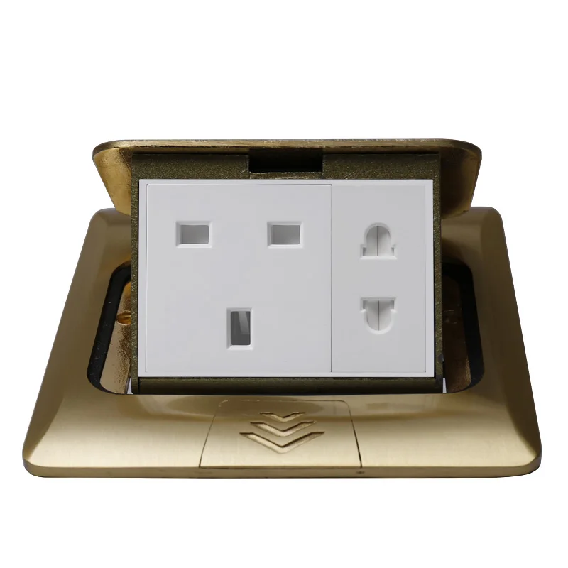 

KEKA All Copper Gold Panel 16A British Standard Table Socket + Universal 2 Hole slow Pop Up Floor Socket Power Outlet