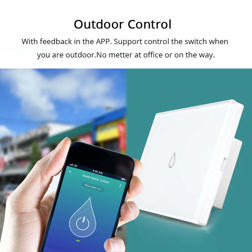 

Smart Wifi Water Heater Switch Boiler Switches Alexa Google Home Voice US standard Touch Panel Timer Outdoor App Control Switch