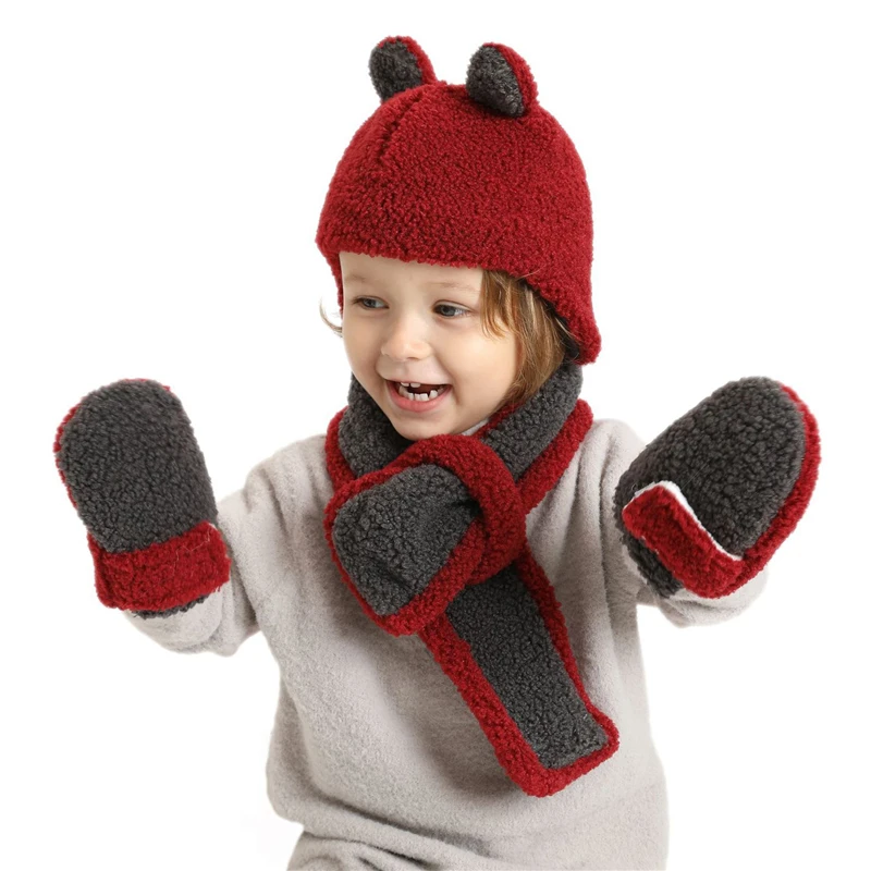 Conjunto de gorro y bufanda para bebé, conjunto de 3 unids/set con orejas de oso, gorro para bebé, niño y niña, gorro para niño pequeño|Sombreros gorras| - AliExpress