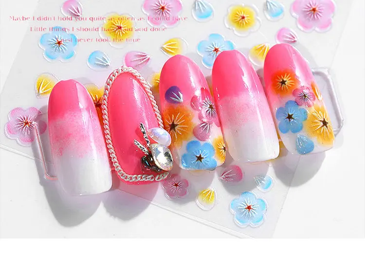 3D тисненый цветок лист наклейки для ногтей эмпаистические Выгравированные наклейки на ногти Слайдеры для ногтей украшения ногтей дизайн маникюра акриловые украшения