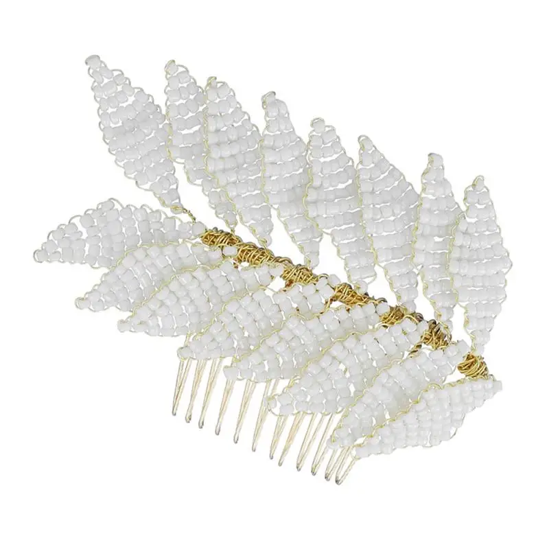 Украшение в виде листьев из бисера гребень для волос невесты свадебные заколки