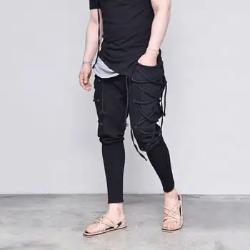 

Men Solid Color Criss Cross Lace Up Baggy Sweatpants Medieval Viking Trousers