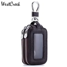 Автомобильный бумажник с верхним слоем из зернистой воловьей кожи, большая емкость, двойная молния, органайзер, держатель для ключей, прозрачное окно