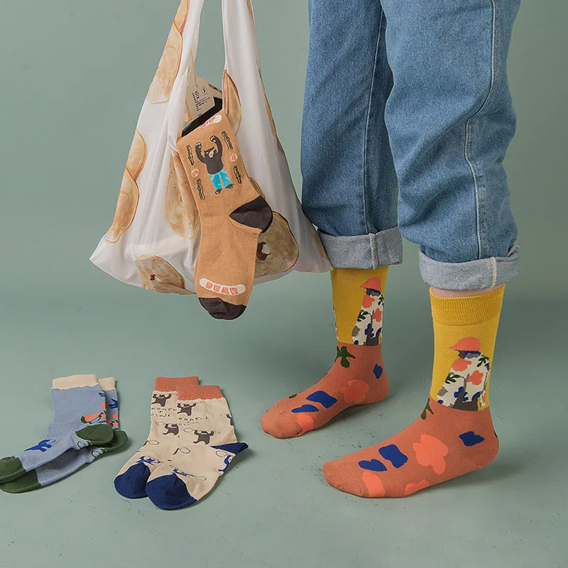 Новые креативные носки с рисунками из мультфильмов, повседневные носки в стиле хип-хоп с изображением медведя для плавания, уличные тренды, забавные носки, рождественский подарок, Sox