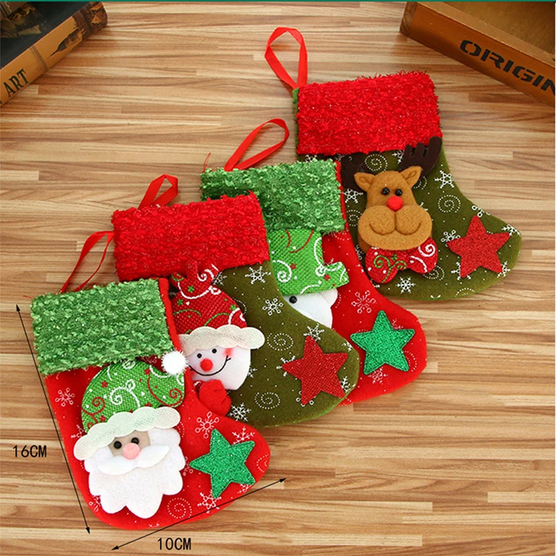 Christmas Kids Candy Bag Santa Claus Sock Gift Christmas Stockings Hanging Ornaments Gift Holders Xmas Tree Decorations