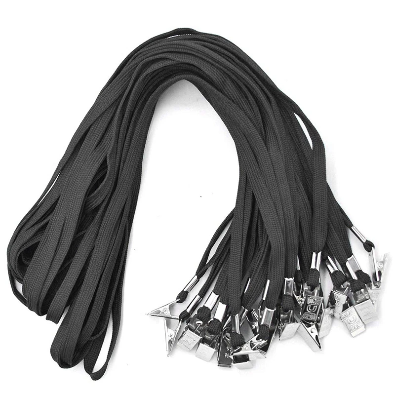 Lanyards 50 шт. шнурки для бейджа с зажимом офисная Шея плоский объемный шнурок с значком бульдог клип - Цвет: Black