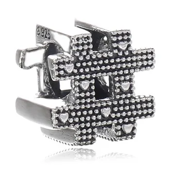 

New 925 Sterling Silver Bead Charm Openwork Digital Flair Hashtag Symbol Beads Fit Pandora Bracelet Bangle Diy Jewelry