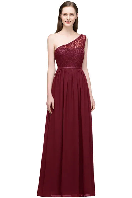 24 часа Черное Кружевное длинное вечернее платье vestido de festa сексуальное вечернее платье на одно плечо Robe De Soiree Longue - Цвет: Бургундия