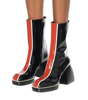 

European and American style 2020 autumn and winter new thick heel waterproof platform round toe patent leather short boots fashi