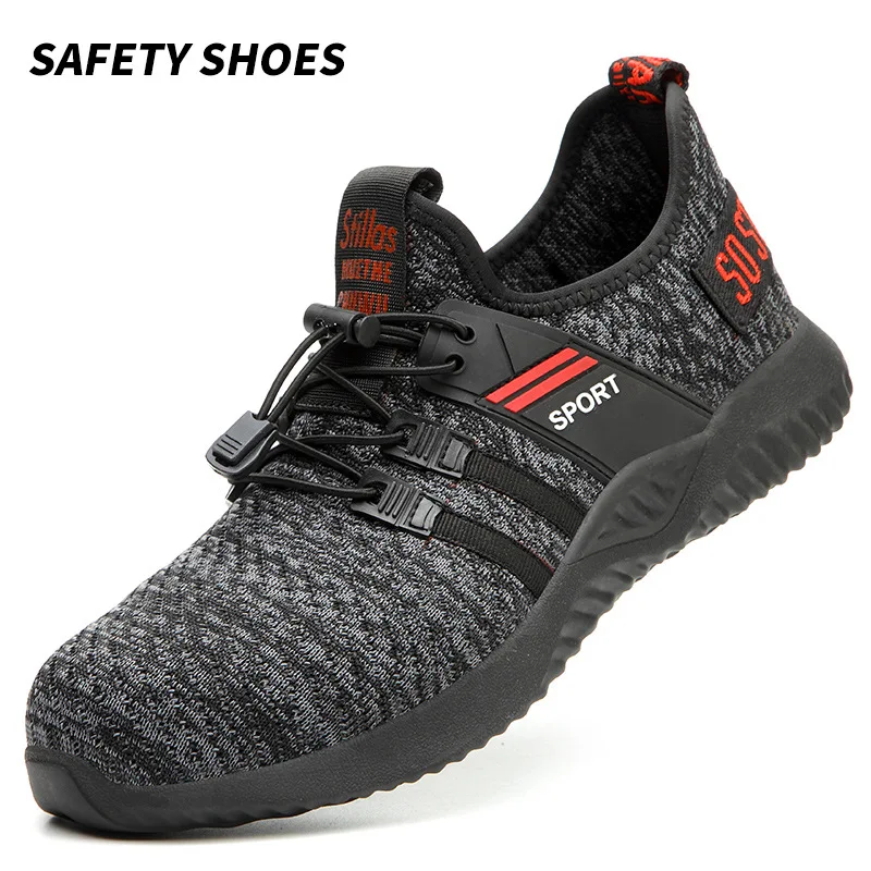 Мужская Рабочая защитная обувь; модные кроссовки; уличные ботинки на резиновой подошве; повседневные рабочие кроссовки для скейтборда; защитная обувь со стальным носком; обувь - Цвет: Серый