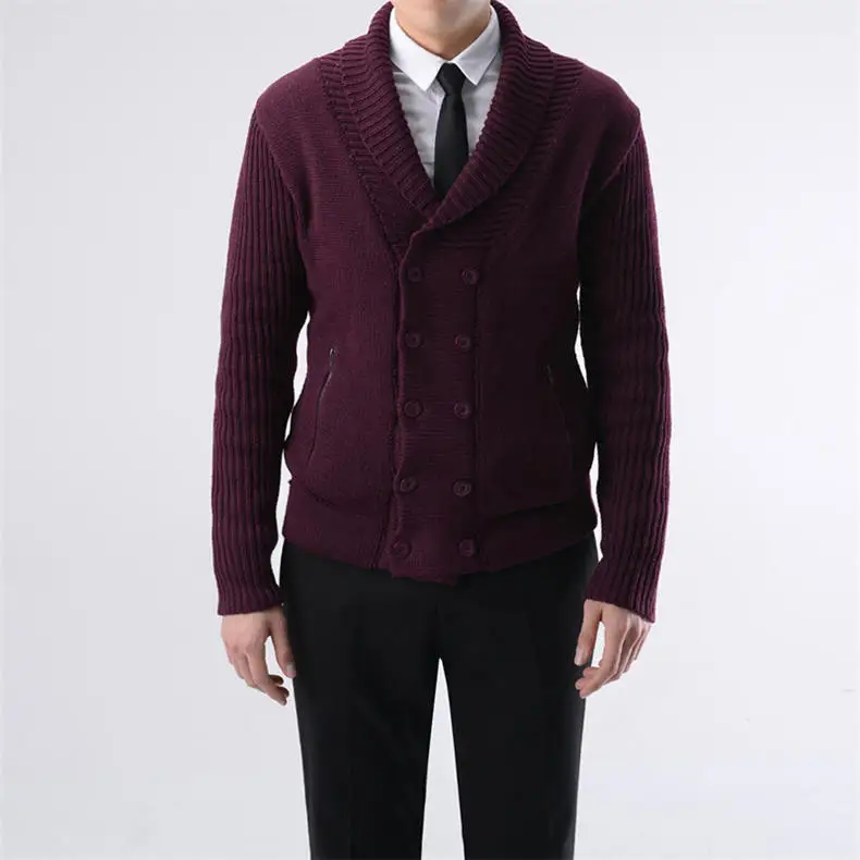 2019 Autumn New Wool Men Sweater Cardigans Winter Business Male Sweater Jacket Coat Men Shawl-Collar Raglan Sleeves Brand MuLS 03