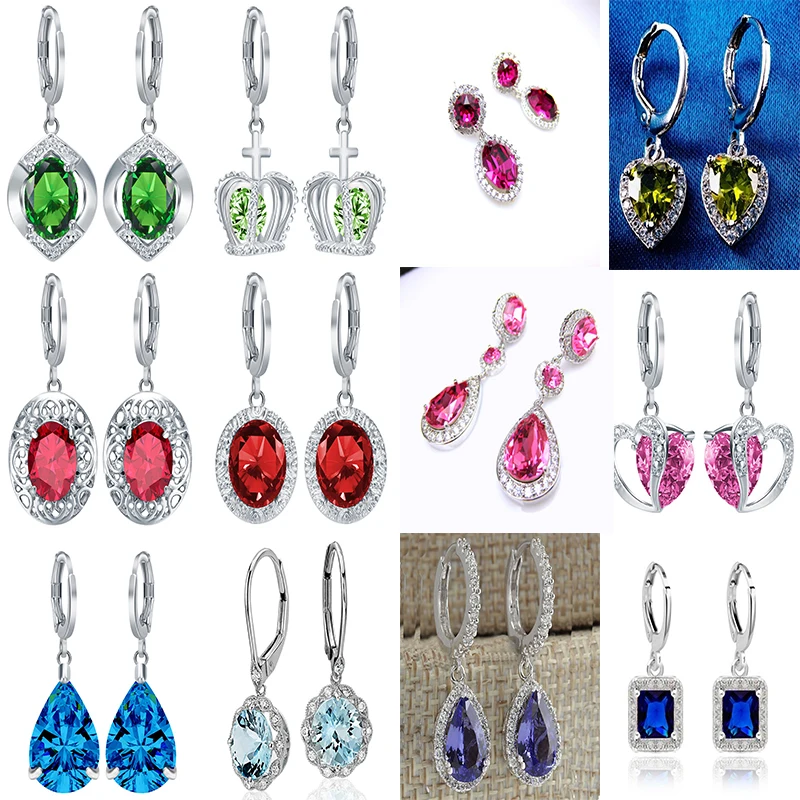 

Fashion Luxury Multicolor Multi Crystal Zircon Thirteen Women's Earrings Crown Love Drop Shaped High Quality Earrings Z5E417