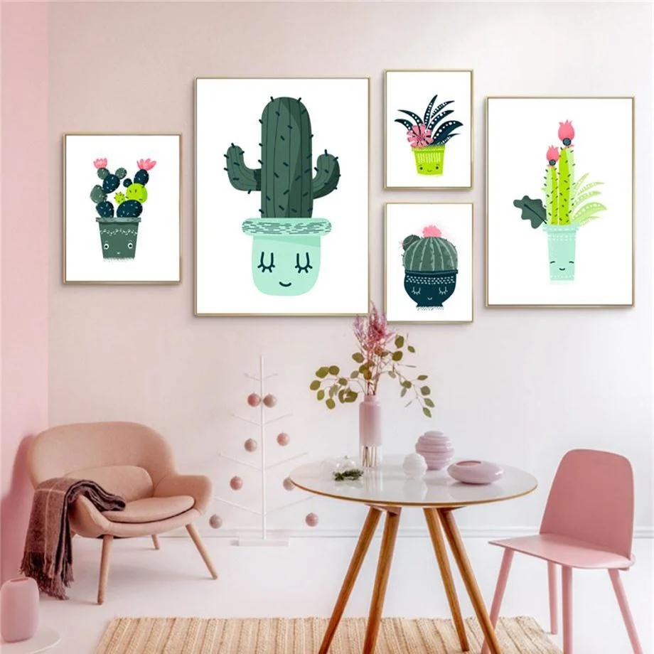 Nordic Kids Room Posters Hd Print Cartoon Cactus Flower Potted Plant Wall Art Canvas Painting For Living Home Decor Picture | Дом и сад