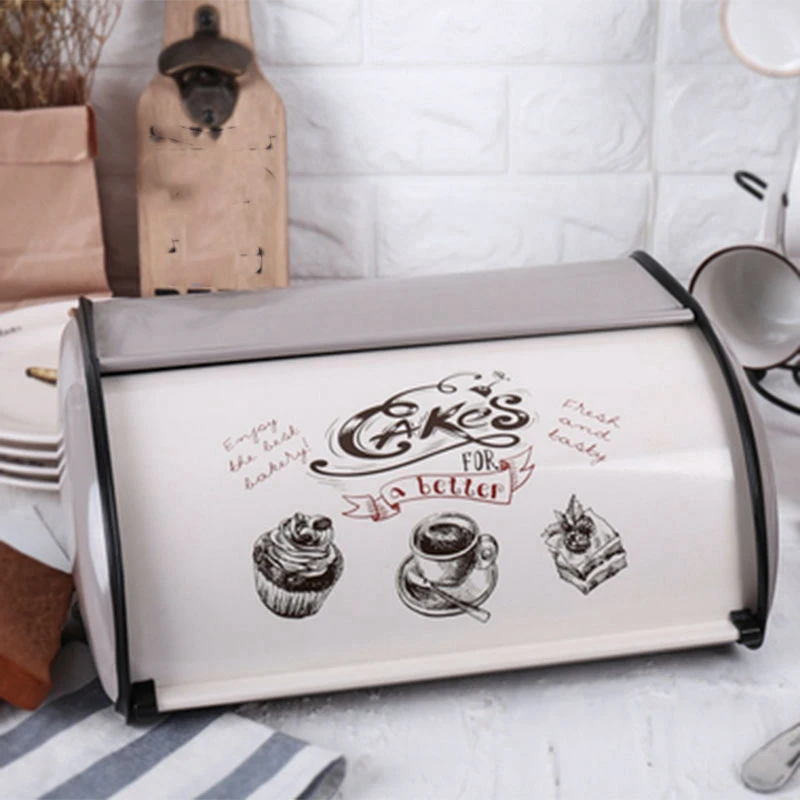 

Vintage Bread Box Storage Bin Rollup Top Light Gray Small Powder Coated Bread Iron Snack Boxes For Kitchen Home Decor Snack Boxe