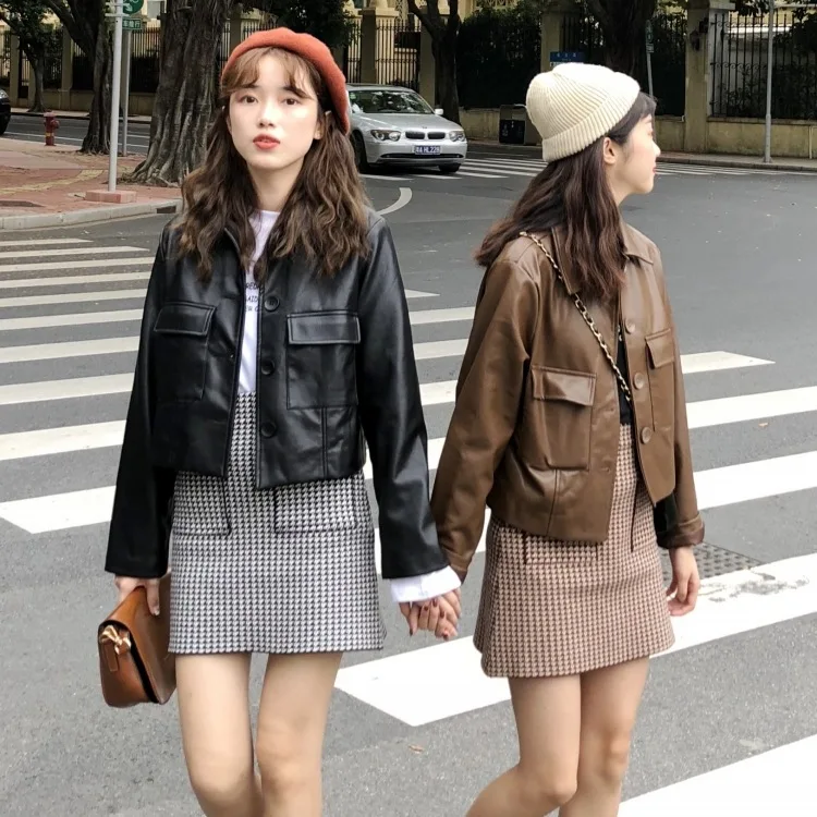 

Photo Shoot Loose-Fit Short Versatile Jacket PU Leather Coat