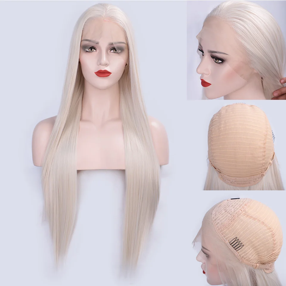 I's a wig 26 ''платиновый блонд синтетические парики на шнурках для женщин парик с длинными прямыми волосами розовый/черный цвет термостойкие волокна волос