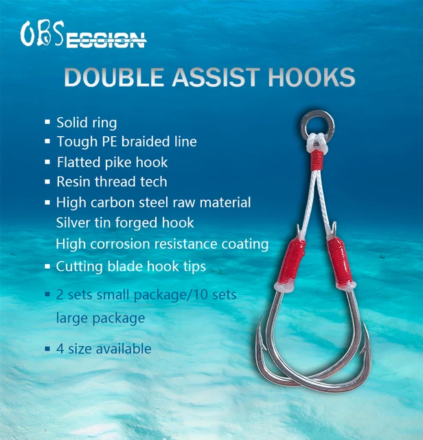 1/0 2/0 3/0 4/0 Double Assist Barbed Hook High Carbon Steel Slow