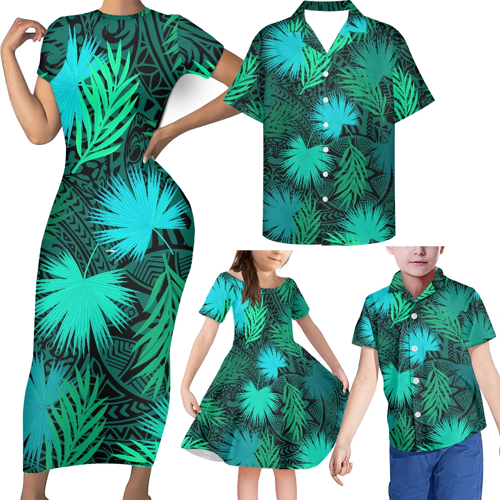 HYCOOL - Ropa a juego para madre e hija, diseño tribal polinesio dorado, venta al por mayor, 4 piezas, conjuntos familiares a juego, camiseta para papá, regalo