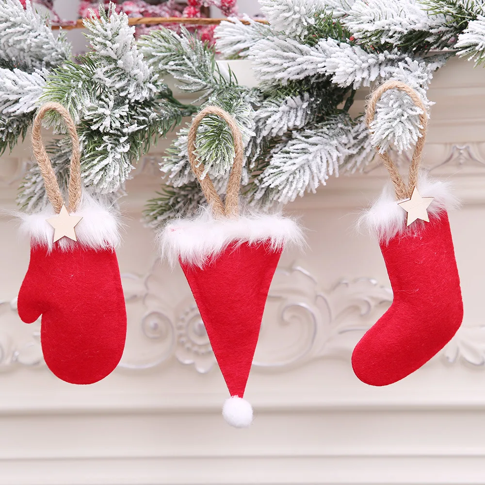 

2019 Christmas Pendants Tree Dropers Home Decoration Mini Christmas Hat Gloves Boots 1PC/pack New Year Decorations