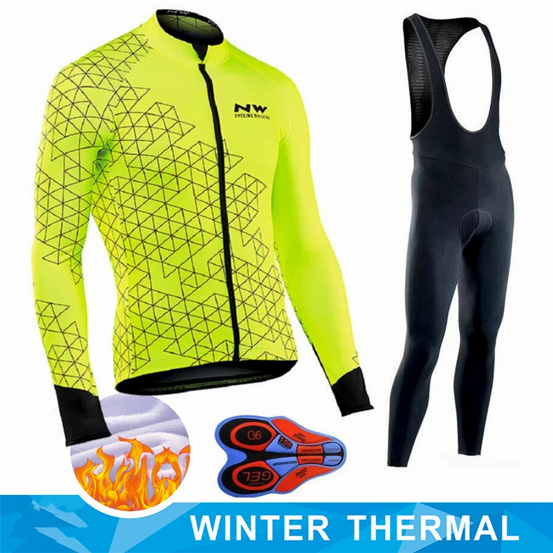 

2020 Winter Men's Team Uniform Set Cycling Clothes Jersey Suit Sport Riding Bike MTB Clothing Bib Pants Warm Sets Thermal Fleece