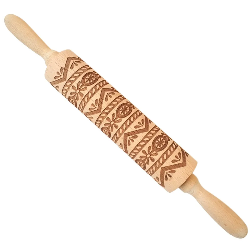 Rolling Pin Engraved Carved Wood Embossed Rolling Pin Kitchen ToolDropshipping free shipping hot sale Accessories tool Home - Цвет: C