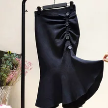 Плиссированная однобортная миди юбка с рыбьим хвостом, теплая вязаная юбка для женщин, модная женская вязаная юбка с разрезом сзади, женские юбки saia saias faldas