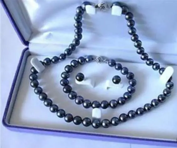Jewelry Pearl Set Natural 7-8mm Black Akoya Cultured Necklace Bracelet Earring Free Shipping | Украшения и аксессуары