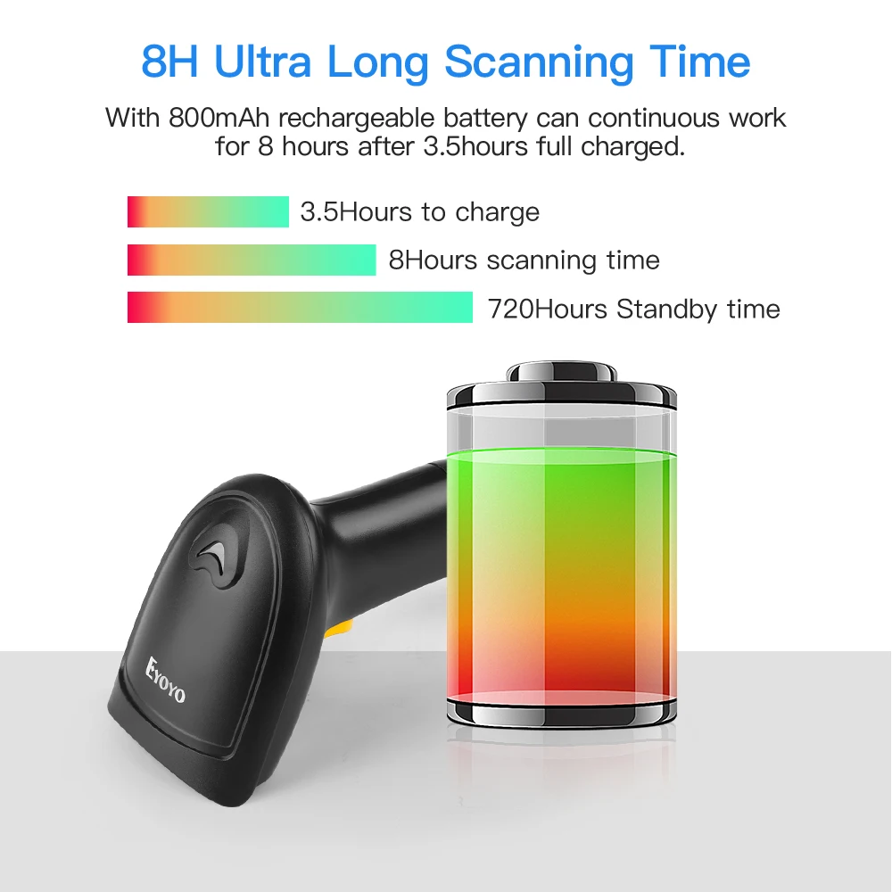 Eyoyo EY-800 1D Wireless Barcode Scanner 2-in-1 2.4G 1D Image Scanner with USB Receiver Work with PC POS Multi Languages Scanner