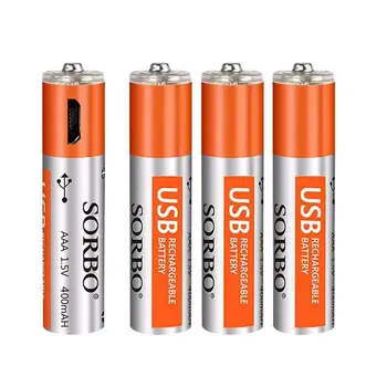 

USB Rechargeable AAA Lithium Batteries - Micro-USB Charging Port, 1.5V/ 400mAh, Pre-Charged, 1000 Cycle - Not Alkaline/Ni-MH Bat