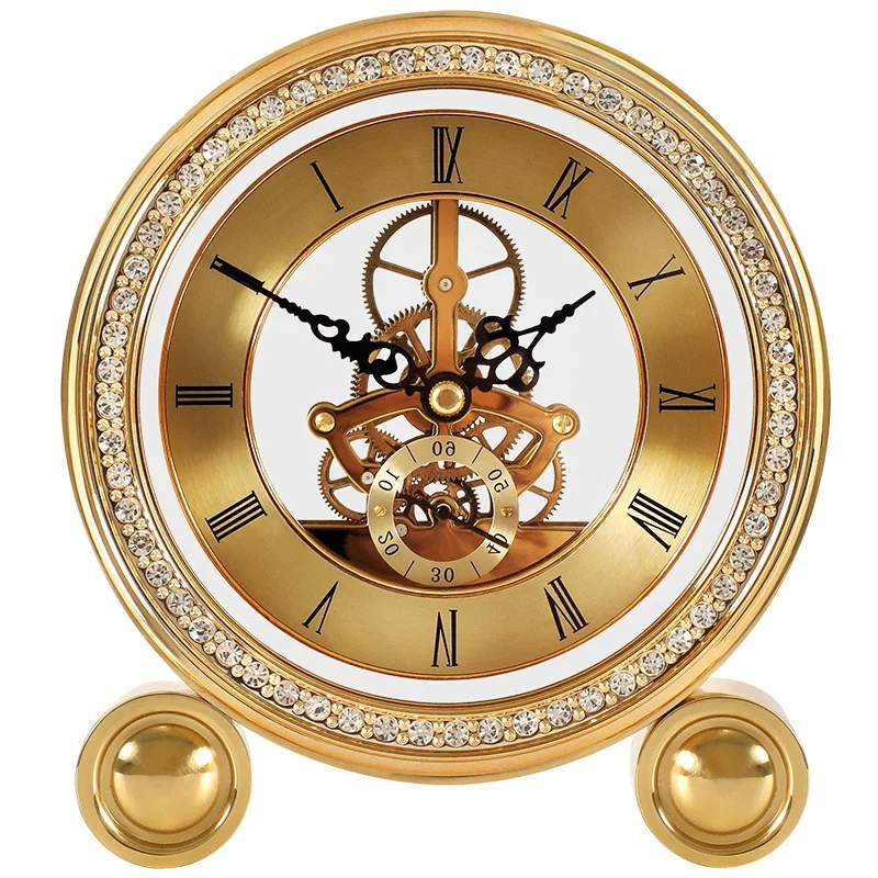 

Популярные Латунные винтажные настольные часы, Роскошные Кварцевые часы с будильником для гостиной и офиса, украшение для дома, настольные часы в подарок