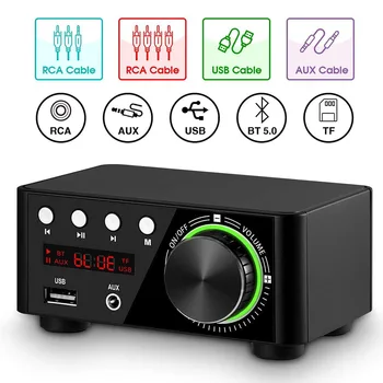 

HIFI Bluetooth 5.0 Power Amplifier Board 50W*2 TPA3116 Receiver Stereo Home Car Audio Amp USB U-disK TF Music Card Player