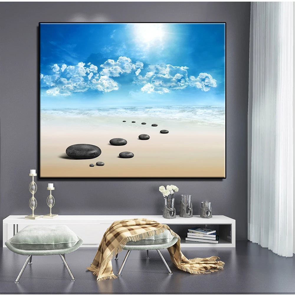 

Canvas painting wall art Beach and blue sky Posters Bedroom Parlor Seascape Landscape Decorative Paintings
