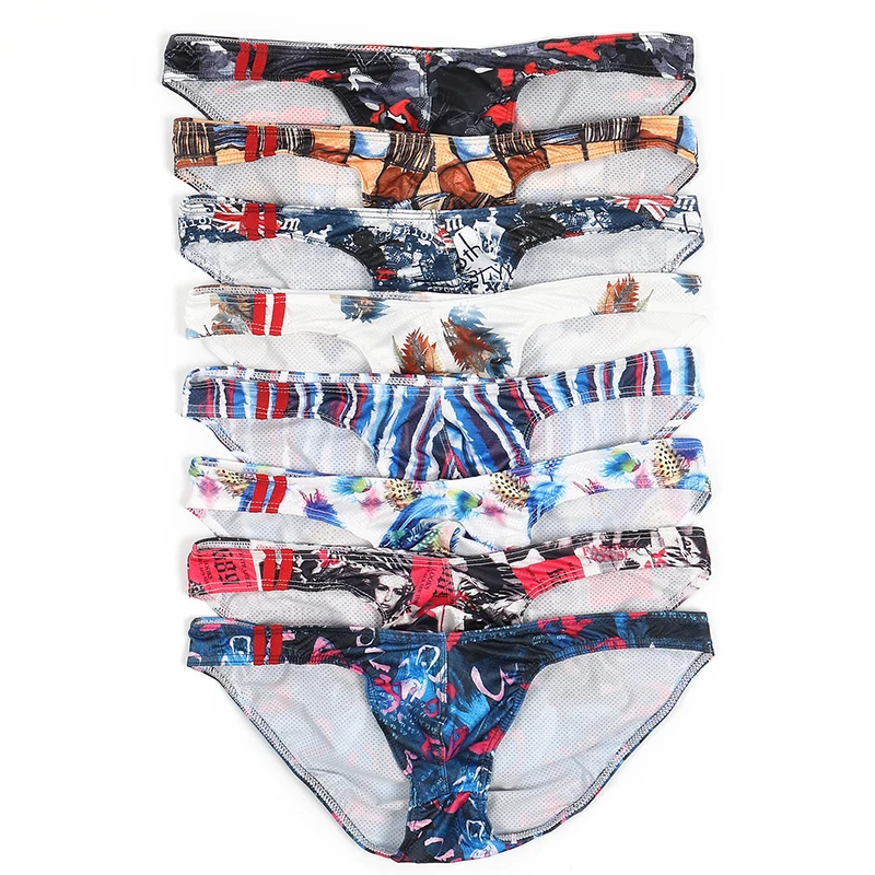 

4 Piece Men Briefs Sexy Bugle Pouch Printed Underwear Cuecas Slip Homme Breathable Underpants Gay Panties Bikini Tanga Plus Size