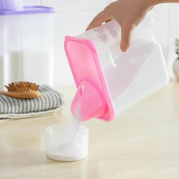 

Household Washing Powder Bucket Home Large Capacity Plastic Washing Powder Storage Box With Measuring Cup Cover Storage Bottle