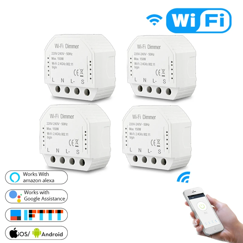 4PCS 2 способ wifi-патрон, умный свет светодиодный диммер переключатель Diy выключатель модуль Smart Life/Tuya приложение дистанционное управление, работает с Alexa Echo Google Home - Комплект: 4PCS