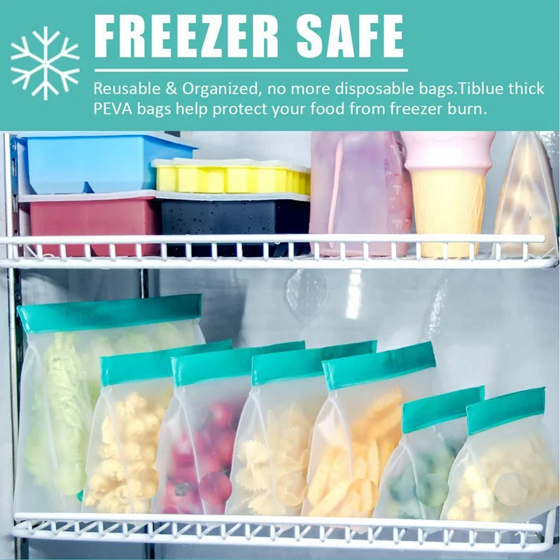 PEVA Leakproof Food Storage Bag Reusable Freezer Bag Top Fruits Lunch Box Kitchen Ziplock Organizer BPA-Free