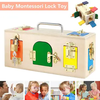 

Montessori Lock Box Practical Life Toy Open the Lock Key Educational Wooden Toys For Children Basic & Life Skills Learning Toys