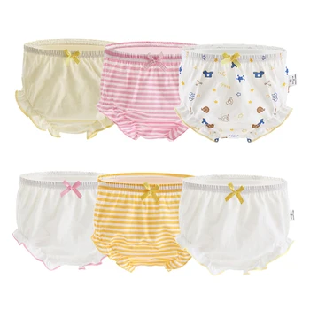 

6 pcs/lot Cotton Toddler Girls Underwear Ruffles Bow Panties Kids Underpants Summer Children Briefs Baby Gilrs Panties Age 1-6